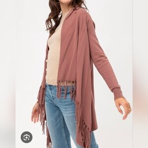 Fringed Mauve/Brown Sweater Cardigan